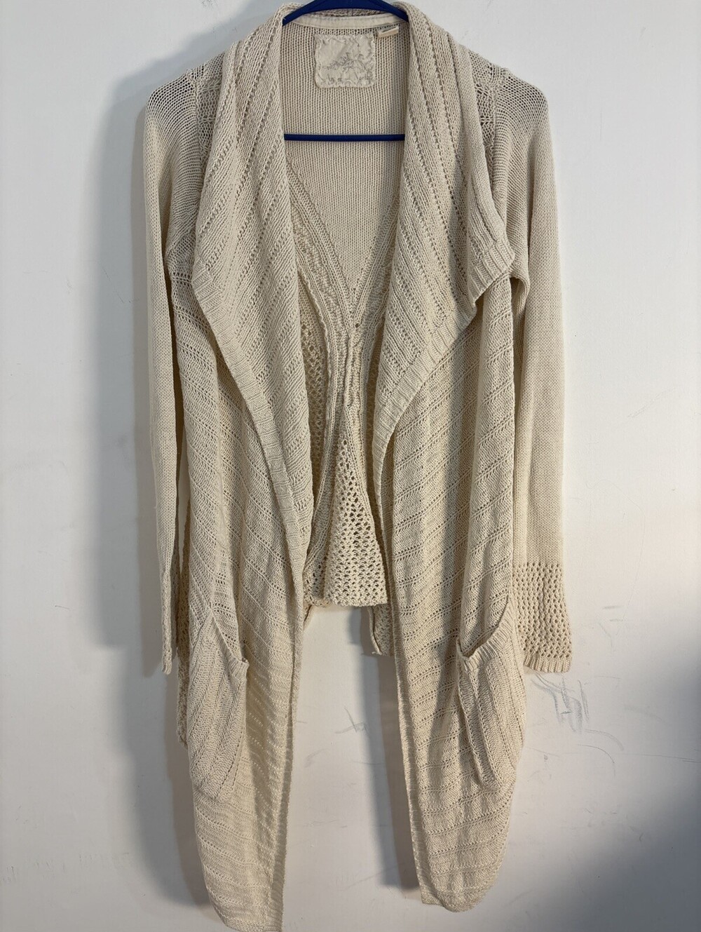 Angel Of The North Anthropologie Long Ivory Cardigan Sweater S 100% Hemp